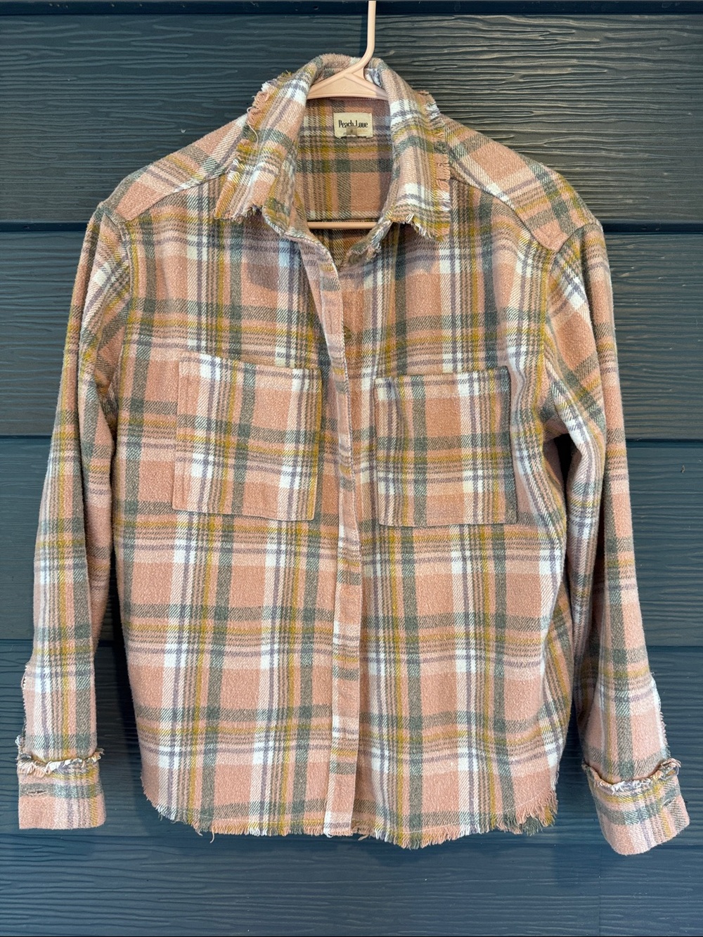 Pendleton Frayed Plaid Shirt Jacket in Blush, Olive & White